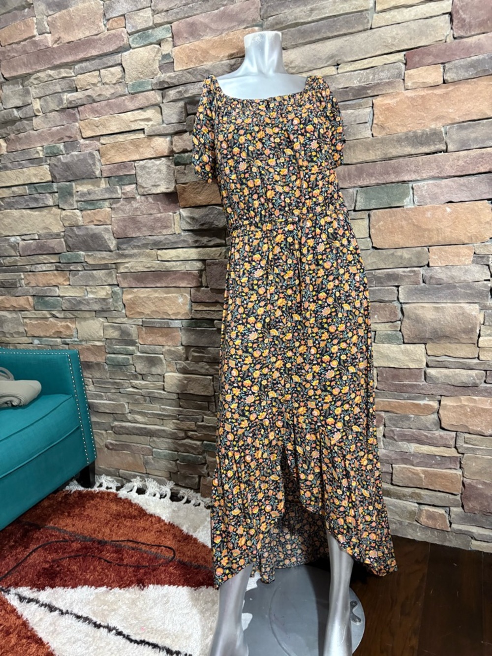 Indigo Rose Flowy Floral High-Low Button Up Off The Shoulder Dress Size 2X